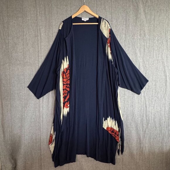 90s Vintage Fashion Fantasy Navy Blue Artsy Oversized Maxi Duster Dress One Size - Picture 4 of 11
